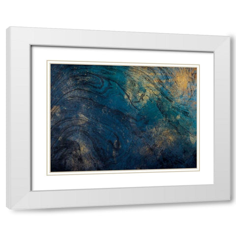 Golden Blue Marble White Modern Wood Framed Art Print with Double Matting by Grey, Jace