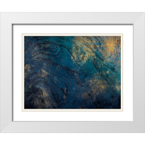Golden Blue Marble White Modern Wood Framed Art Print with Double Matting by Grey, Jace