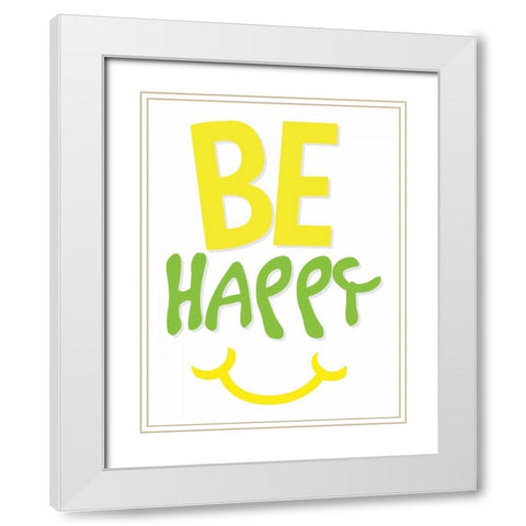 Be Happy White Modern Wood Framed Art Print with Double Matting by Grey, Jace