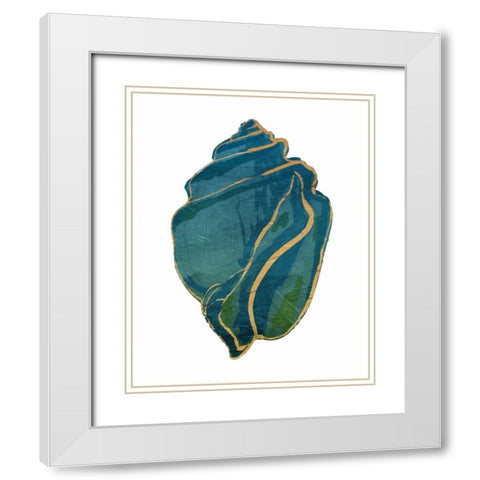 Gold Trim Sea Green Shells Mate White Modern Wood Framed Art Print with Double Matting by Grey, Jace