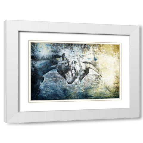 Kissing Blue Horses White Modern Wood Framed Art Print with Double Matting by Grey, Jace