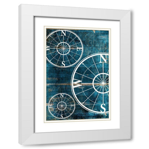 Wooden Compass Blue White Modern Wood Framed Art Print with Double Matting by Grey, Jace