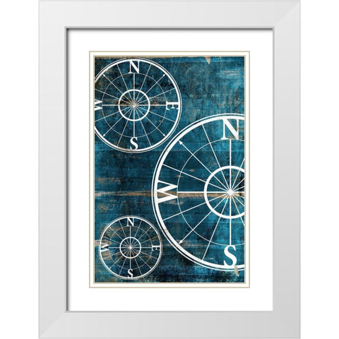 Wooden Compass Blue White Modern Wood Framed Art Print with Double Matting by Grey, Jace