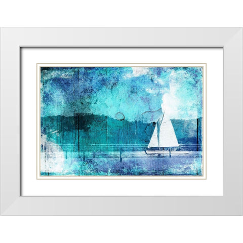 Boating Abstract Blue White Modern Wood Framed Art Print with Double Matting by Grey, Jace