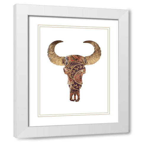 Colorful Skull White Modern Wood Framed Art Print with Double Matting by Grey, Jace