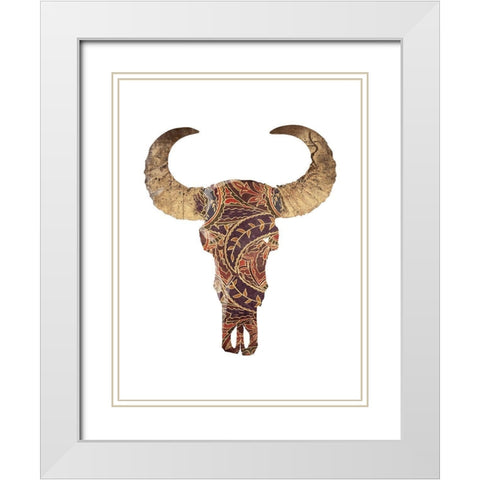 Colorful Skull White Modern Wood Framed Art Print with Double Matting by Grey, Jace