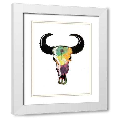 Watercolor Skull White Modern Wood Framed Art Print with Double Matting by Grey, Jace