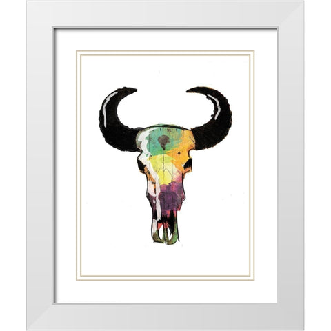 Watercolor Skull White Modern Wood Framed Art Print with Double Matting by Grey, Jace