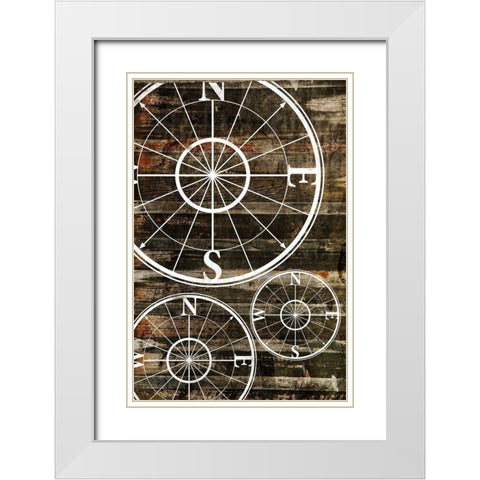 Compass Wood White Modern Wood Framed Art Print with Double Matting by Grey, Jace