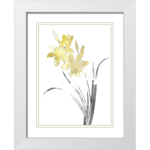 Single Flower Grey Yellow Mate White Modern Wood Framed Art Print with Double Matting by Grey, Jace