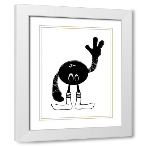 Hello Monster White Modern Wood Framed Art Print with Double Matting by Grey, Jace