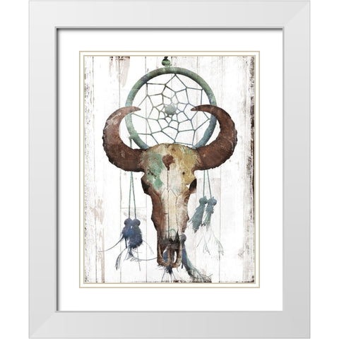 Bull With Dreamcatcher White Modern Wood Framed Art Print with Double Matting by Grey, Jace