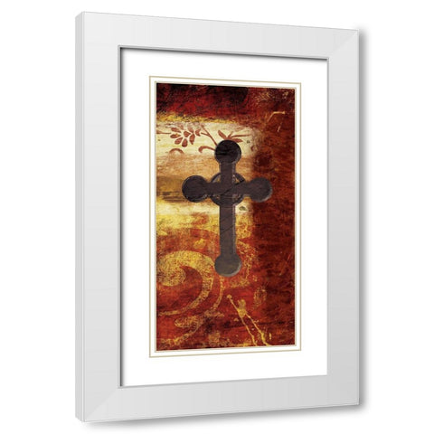 Cross On Red White Modern Wood Framed Art Print with Double Matting by Grey, Jace