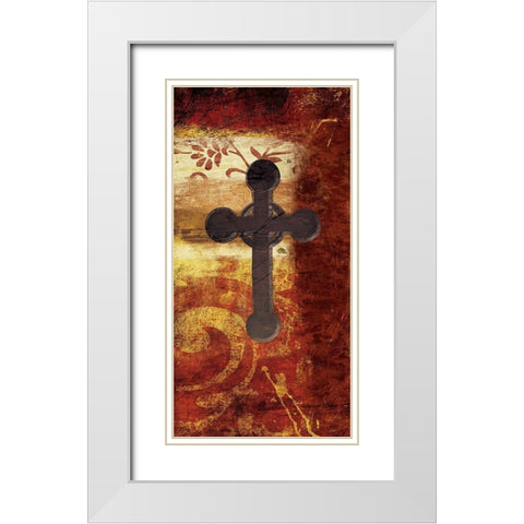 Cross On Red White Modern Wood Framed Art Print with Double Matting by Grey, Jace