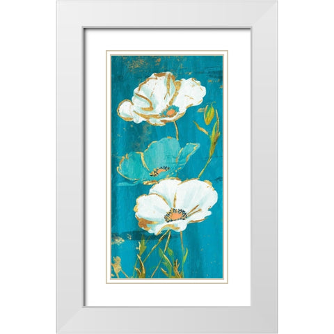 Teal Gold Florals White Modern Wood Framed Art Print with Double Matting by Grey, Jace
