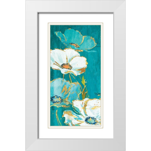 Teal Gold Florals Mate White Modern Wood Framed Art Print with Double Matting by Grey, Jace