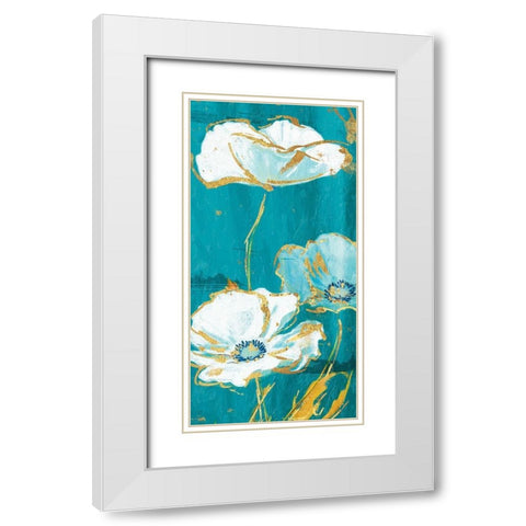 Teal Gold Florals Mate Three White Modern Wood Framed Art Print with Double Matting by Grey, Jace