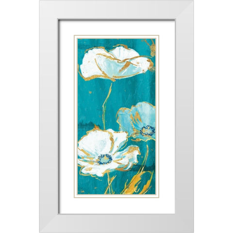 Teal Gold Florals Mate Three White Modern Wood Framed Art Print with Double Matting by Grey, Jace
