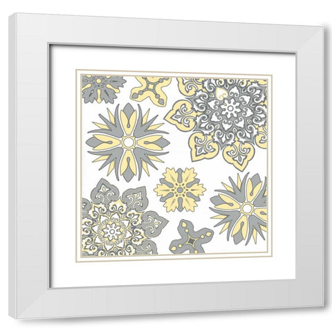 Suzani White Modern Wood Framed Art Print with Double Matting by Grey, Jace