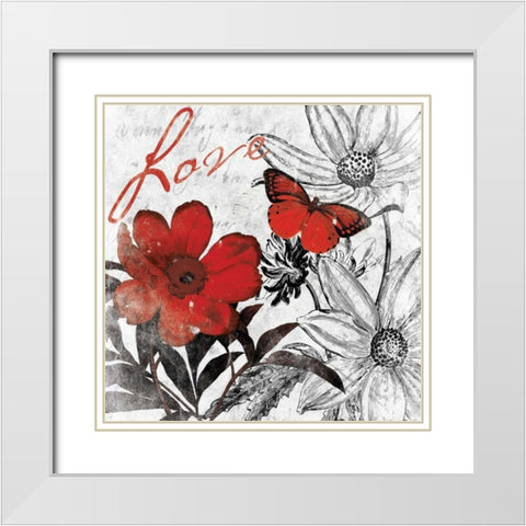 Love floral White Modern Wood Framed Art Print with Double Matting by Grey, Jace