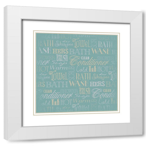 Bath Typography Teal White Modern Wood Framed Art Print with Double Matting by Grey, Jace
