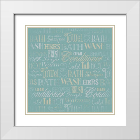 Bath Typography Teal White Modern Wood Framed Art Print with Double Matting by Grey, Jace
