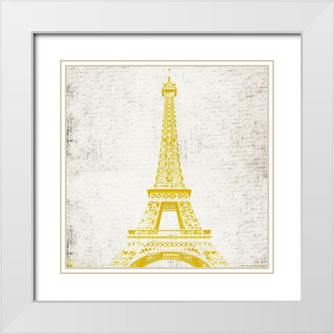 Paris Eiffel Yellow White Modern Wood Framed Art Print with Double Matting by Grey, Jace
