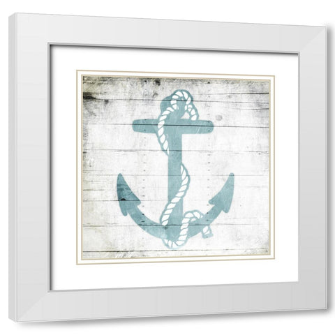 Teal Anchor Toned Down White Modern Wood Framed Art Print with Double Matting by Grey, Jace