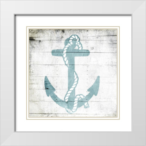Teal Anchor Toned Down White Modern Wood Framed Art Print with Double Matting by Grey, Jace