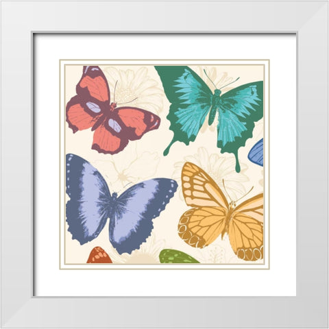 Colorful Butterflies White Modern Wood Framed Art Print with Double Matting by Grey, Jace