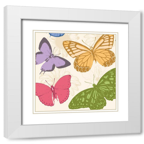 Colorful Butterflies 2 White Modern Wood Framed Art Print with Double Matting by Grey, Jace