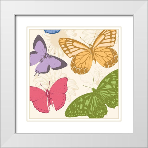 Colorful Butterflies 2 White Modern Wood Framed Art Print with Double Matting by Grey, Jace
