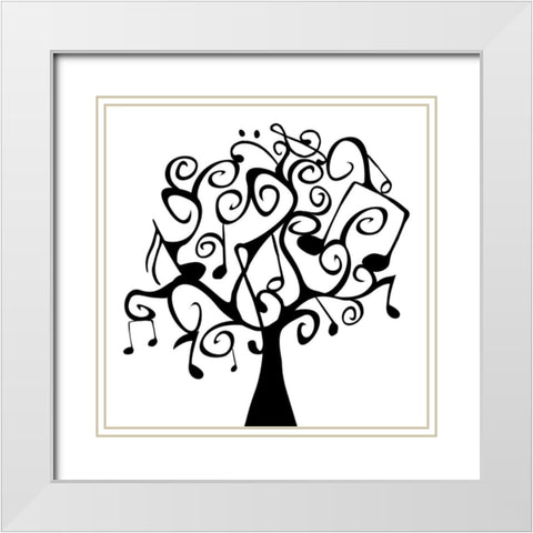 Musical Tree White Modern Wood Framed Art Print with Double Matting by Grey, Jace