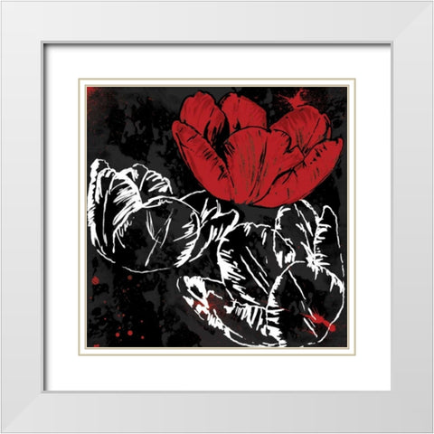 Red Florals Mate White Modern Wood Framed Art Print with Double Matting by Grey, Jace