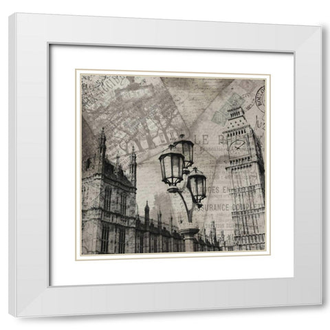 London Clock White Modern Wood Framed Art Print with Double Matting by Grey, Jace