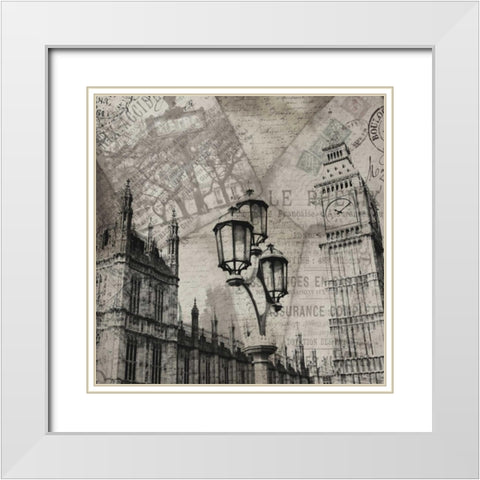 London Clock White Modern Wood Framed Art Print with Double Matting by Grey, Jace