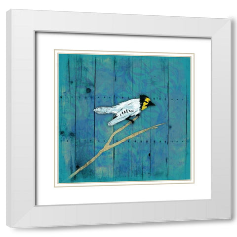 Blue Hue Bird 1 White Modern Wood Framed Art Print with Double Matting by Grey, Jace