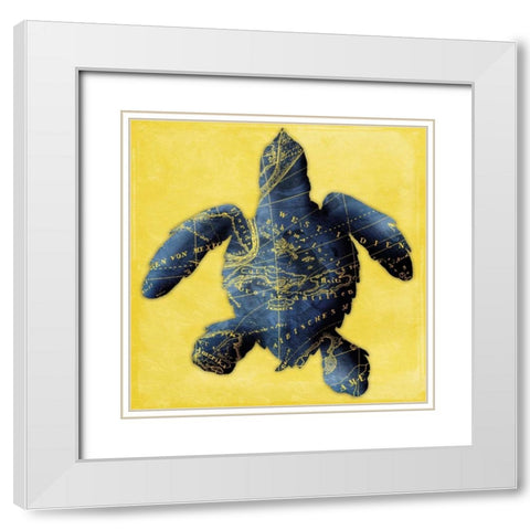 Map Turtle Y Indigo White Modern Wood Framed Art Print with Double Matting by Grey, Jace