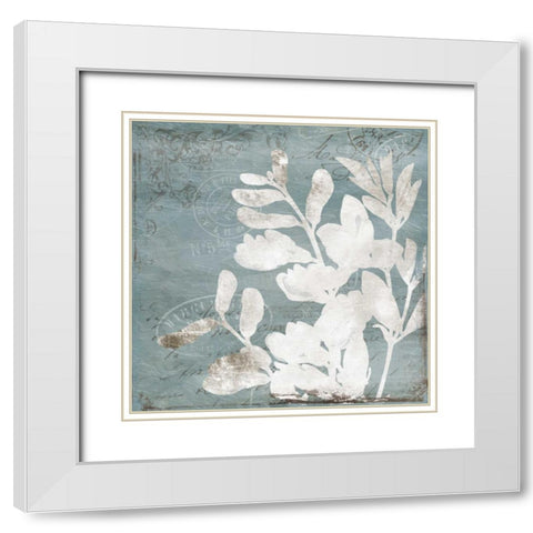 Floral Blues mate White Modern Wood Framed Art Print with Double Matting by Grey, Jace
