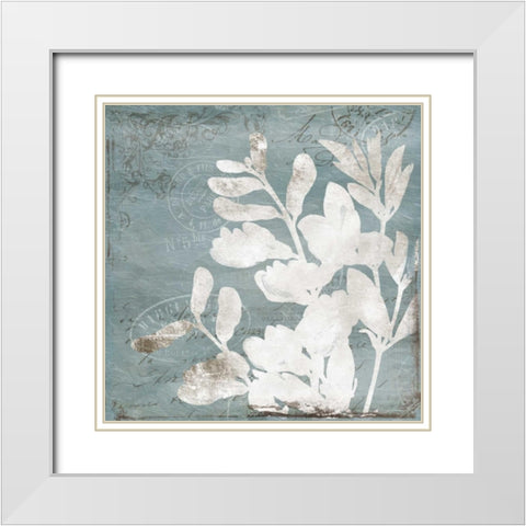 Floral Blues mate White Modern Wood Framed Art Print with Double Matting by Grey, Jace