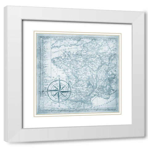 Full sea Bue map White Modern Wood Framed Art Print with Double Matting by Grey, Jace