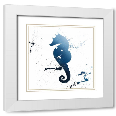 Seahorse Splatter Indigo White Modern Wood Framed Art Print with Double Matting by Grey, Jace