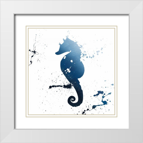 Seahorse Splatter Indigo White Modern Wood Framed Art Print with Double Matting by Grey, Jace