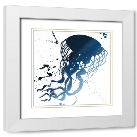 Jellyfish Splatter Indigo White Modern Wood Framed Art Print with Double Matting by Grey, Jace