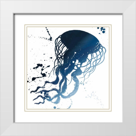 Jellyfish Splatter Indigo White Modern Wood Framed Art Print with Double Matting by Grey, Jace