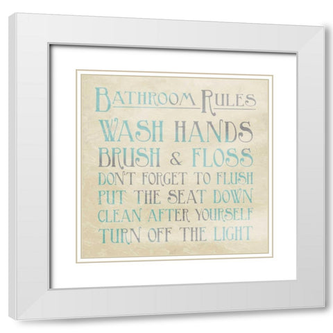 Bathroom Rules Teal White Modern Wood Framed Art Print with Double Matting by Grey, Jace