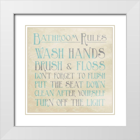 Bathroom Rules Teal White Modern Wood Framed Art Print with Double Matting by Grey, Jace