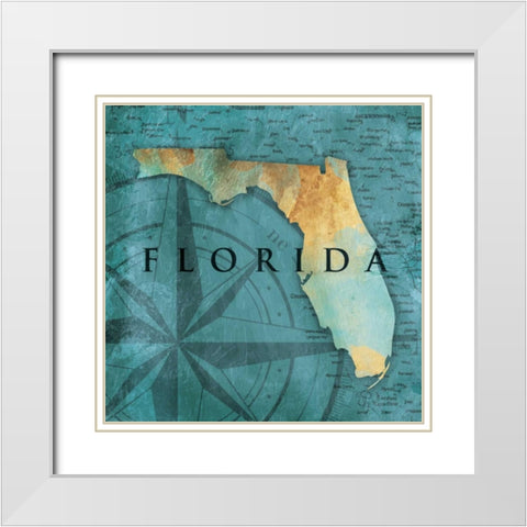 Florida Sea Map White Modern Wood Framed Art Print with Double Matting by Grey, Jace