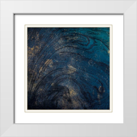 Golden Blue Marble White Modern Wood Framed Art Print with Double Matting by Grey, Jace