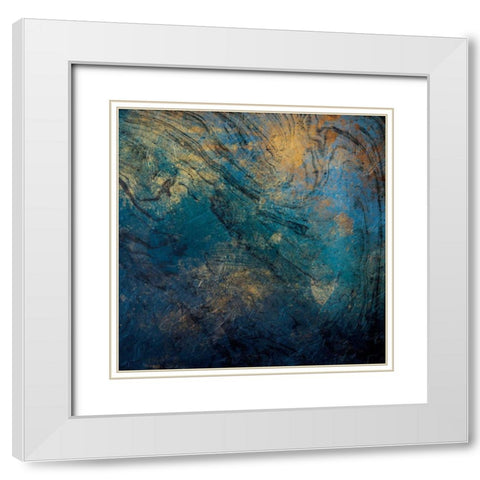 Golden Blue Marble Mate White Modern Wood Framed Art Print with Double Matting by Grey, Jace